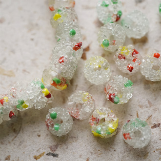 彩色冰晶配色~小圆柱冰晶岩盐感手造环保玻璃珠西非贸易珠 尺寸约10X7MM