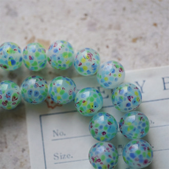 禾星旷野蓝配色mix手造绝美圆珠~日本进口中古古董灯工玻璃琉璃珠 约10MM