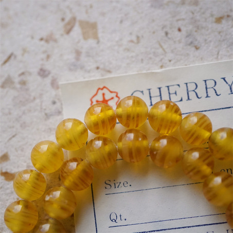 十枚入！蜂蜜琥珀配色条纹mix手造绝美圆珠~日本进口中古古董灯工玻璃琉璃珠-3