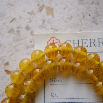 十枚入！蜂蜜琥珀配色条纹mix手造绝美圆珠~日本进口中古古董灯工玻璃琉璃珠