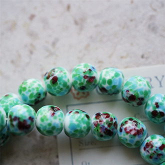 森林丛杉配色~点彩手造mix稀有异形圆珠日本进口中古古董灯工玻璃琉璃珠 约11MM