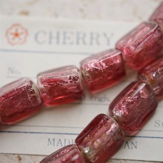 浆果粉夹心银箔~手造mix稀有三角异形直孔珠日本进口中古古董灯工玻璃琉璃珠 约14X11MM