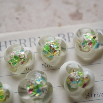 三叶花透明银色流光彩箔~稀有手造古董中古玻璃琉璃贴片半丸