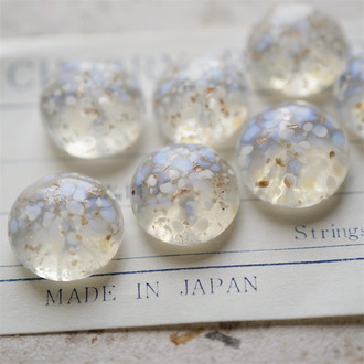 星光雪点欧泊感~超稀有手造古董中古玻璃琉璃贴片半丸 约14-16MM