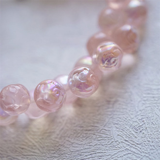 透粉色幻彩感~复古侧孔玫瑰珠捷克珠玻璃琉璃珠 9MM