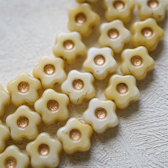 奶油米色渐变色描玫瑰金~捷克珠小花花花朵琉璃珠玻璃珠DIY串珠材料 11MM
