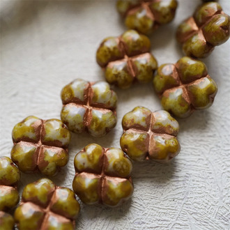 复古敦煌配色斑驳毕加索描玫瑰金色~幸运草四叶草捷克珠玻璃琉璃直孔 15MM