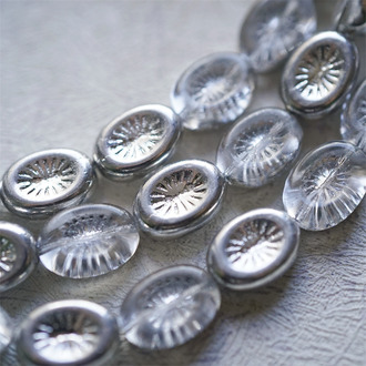 复古金属银色~奇异纹椭圆捷克珠琉璃玻璃珠 14X10MM