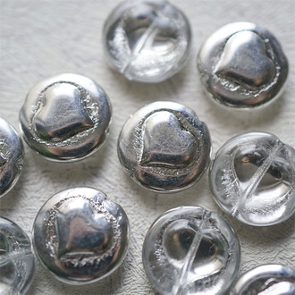 复古绝美金属银色透感~扁圆少女爱心捷克珠玻璃琉璃珠 17MM