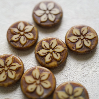 复古卡其色做旧毕加索配色~鸡蛋花缅栀子扁圆捷克珠玻璃珠琉璃珠 18MM