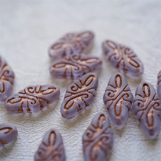 雾面透灰色描玫瑰金~绝美复古巴洛克直孔捷克珠玻璃琉璃 19x9mm