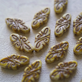 斑驳米色做旧毕加索描香槟色~绝美复古巴洛克直孔捷克珠玻璃琉璃 19x9mm