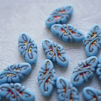 雾面蓝色幻彩金属火彩色~绝美复古巴洛克直孔捷克珠玻璃琉璃 19x9mm