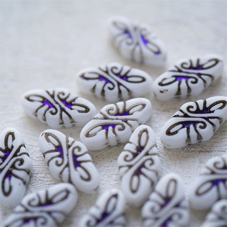 雾面白色描金属火彩黑~绝美复古巴洛克直孔捷克珠玻璃琉璃 19x9mm