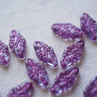 透感水晶紫粉色~绝美复古巴洛克直孔捷克珠玻璃琉璃 19x9mm