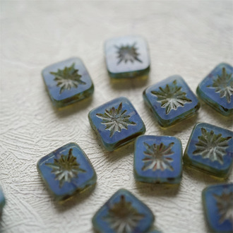 蛋白蓝复古毕加索做旧色~斑驳边边米字花捷克珠方形 10MM