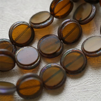 复古蛋白棕做旧毕加索色~扁圆硬币形圆饼捷克珠玻璃琉璃珠 14MM