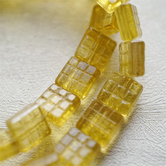 透明黄宝石色光泽感~华夫格九宫格方块捷克珠玻璃珠琉璃珠 13MM