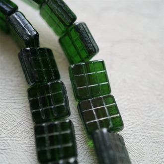 墨翠绿宝石色透感~华夫格九宫格方块捷克珠玻璃珠琉璃珠 13MM