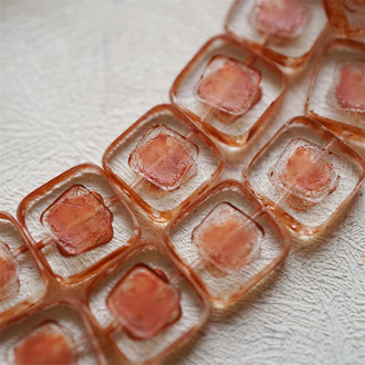 朱砂红色斑驳水彩风透明感~复古方块捷克珠玻璃琉璃珠 14MM