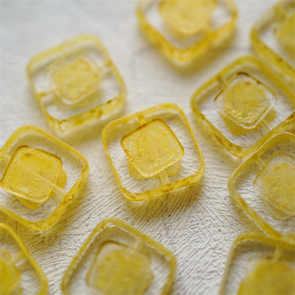 柠檬黄斑驳水彩风透明感~复古方块捷克珠玻璃琉璃珠 14MM