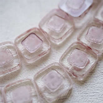 暗暗浅粉色斑驳水彩风透明感~复古方块捷克珠玻璃琉璃珠 14MM