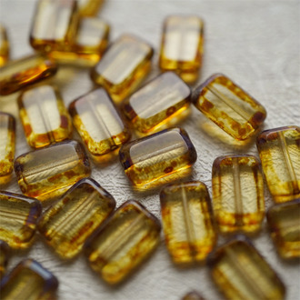 复古透黄斑驳做旧色~做旧边框长方玻璃捷克珠琉璃 12X8MM