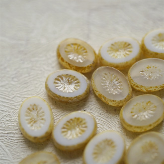 白色调mix混色渐变斑驳白金色~奇异纹椭圆捷克珠琉璃玻璃珠 14X10MM