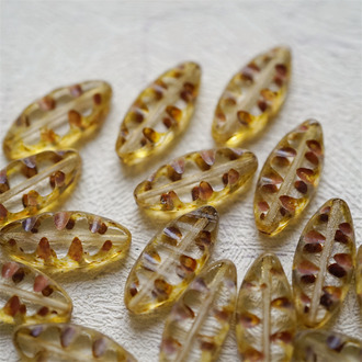 透明调做旧毕加索边边~梭形刻纹椭圆捷克珠玻璃琉璃串珠 18X7MM