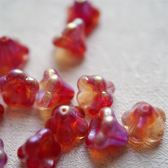 复古酒色红渐变mix幻彩~大号莲雾花捷克珠玻璃琉璃珠 11X13MM