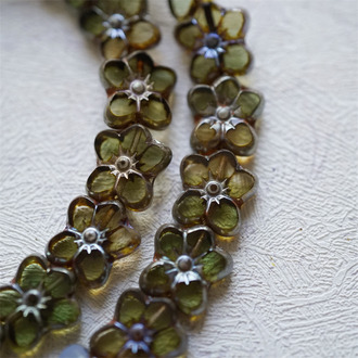 透水墨茶绿mix做旧矿银色斑驳~捷克珠小花花花朵琉璃珠玻璃珠DIY串珠材料 14MM