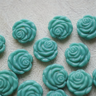 纯色松石绿色~复古风少女蔷薇玫瑰捷克珠玻璃琉璃 14MM