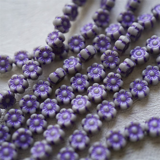 灰紫撞色~迷你小花花朵花珠捷克珠玻璃琉璃珠 6MM
