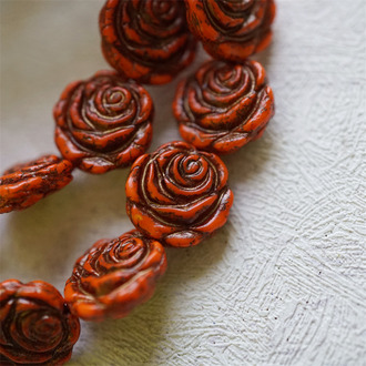 复古南瓜橘色描古铜金~复古风少女蔷薇玫瑰捷克珠玻璃琉璃 14MM