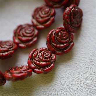复古深红色描古铜金~复古风少女蔷薇玫瑰捷克珠玻璃琉璃 14MM