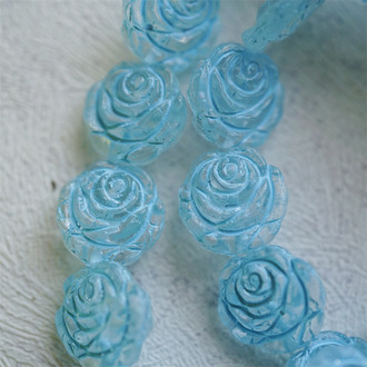 透感白水晶蓝海盐风~复古风少女蔷薇玫瑰捷克珠玻璃琉璃 14MM