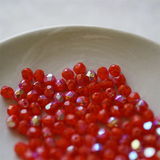 条纹红色渐变极光幻彩~迷你枣形切面火磨珠法绣串珠捷克珠玻璃琉璃珠 4MM