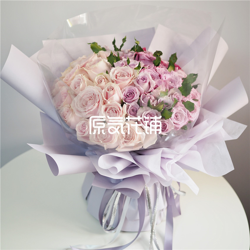 原气花铺-花店-上海-北京渐渐--粉雪山海洋之谜碧海玫瑰混合花束-2