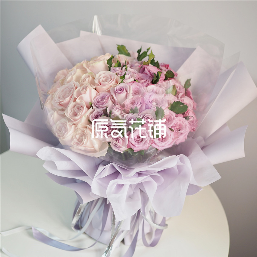 原气花铺-花店-上海-北京渐渐--粉雪山海洋之谜碧海玫瑰混合花束-3