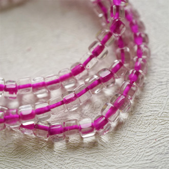 透明染芯霓虹粉~迷你立方珠方形可爱法绣串珠 5MM