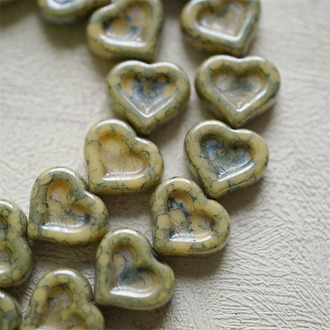 蓝纹奶酪配色~复古少女爱心桃心捷克珠玻璃珠琉璃珠 14X12MM