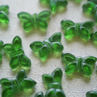 透感罗勒绿磨砂边~高定蝴蝶珠捷克珠玻璃琉璃珠 20X12MM