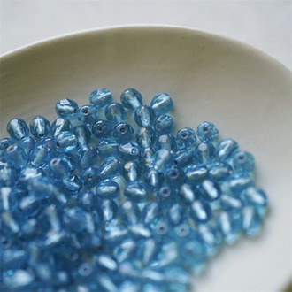 透天蓝染芯银色~迷你枣形切面火磨珠法绣串珠捷克珠玻璃琉璃珠 4MM