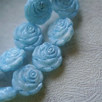 彩绘复古雪山蓝~复古风少女蔷薇玫瑰捷克珠玻璃琉璃 14MM