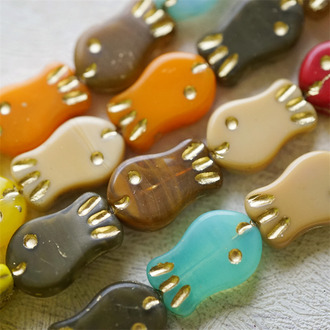 5枚入！彩色mix描金~可爱胖头鱼鱼捷克珠玻璃琉璃珠 19X12MM