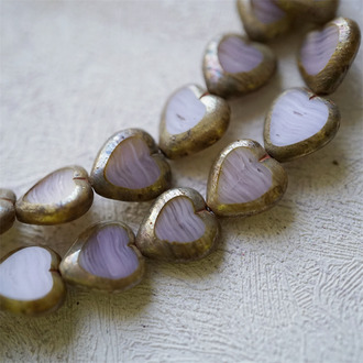 复古奶油紫条纹渐变矿银边框~复古爱心桃心捷克珠玻璃琉璃 12MM