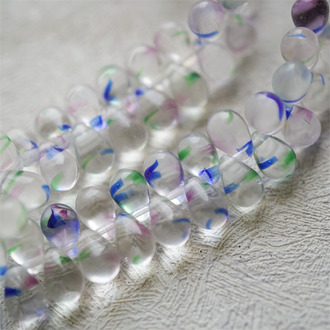 透明感古董琉璃三彩配色~常规水滴珠捷克珠玻璃琉璃珠 6X9MM