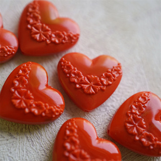 活力热情橘色系~复古花边纹样高定捷克古董珠爱心玻璃琉璃珠 19X20MM