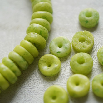 莱姆青柠配色~自然感甜甜圈形扁圆珠手造环保玻璃珠西非贸易珠 尺寸约13X6MM