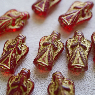 复古宝石红色描金~可爱圣光天使直孔珠捷克玻璃琉璃珠 23X13MM